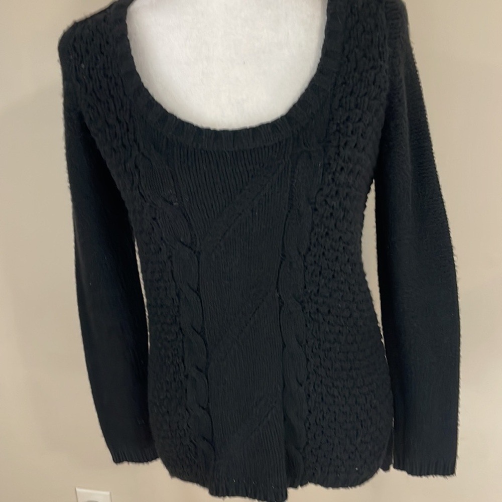 Zara Knit Black Sweater Back Zip Multi Stitch Size Large